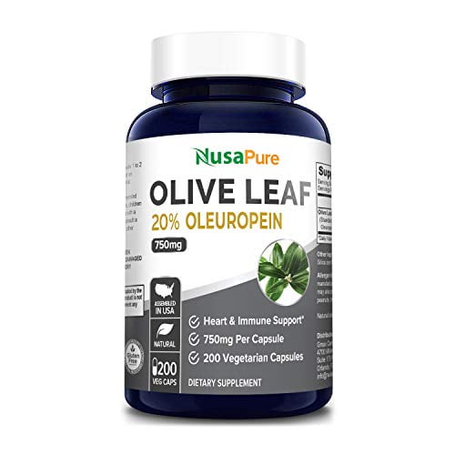 Olive Leaf Extract 750 mg 20% Oleuropein (Non-GMO & Gluten-Free) - Vegan - Super Strength - Immune Support, Cardiovascular Health & Antioxidant Support* - No Oil - 200 Capsules