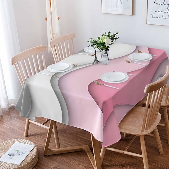 Pink Gray Ombre Tablecloth Rectangle Table Cloth 52x70 , Waterproof Tablecloth Outdoor Table Cloth, Geometric Modern Abstract Moire Art Washable Table Cover for Kitchen Dining Party