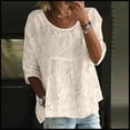 thumbnail image 2 of Womens Boho Tops Loose Lightweight Gauze 3/4 Sleeve Blouses Linen Fit Floral Embroidered Clothes Casual Summer Flowy Long Shirts, 2 of 3