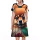 thumbnail image 1 of Disketp Colorful Leaf Chihuahua para Vestido de Manga Corta para Mujeres, Vestidos de Verano para Mujeres, Casual y Holgado para la Playa, 1 of 6