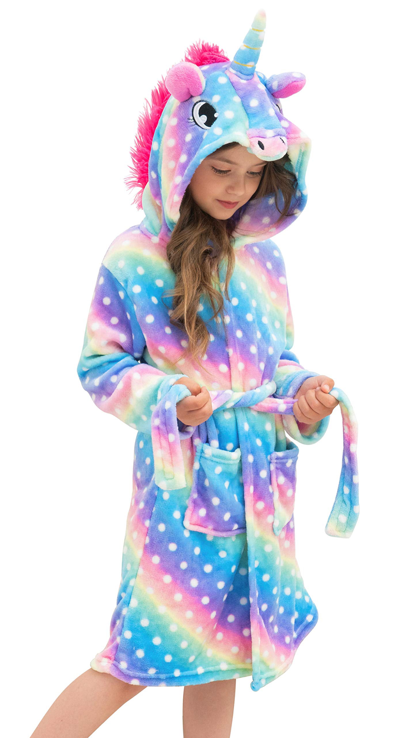 Girls Fleece Unicorn Onesie Rainbow Multicoloured Flannel Hooded Novelty Animal Face Size UK 7 8 9 10 11 12 13 Years