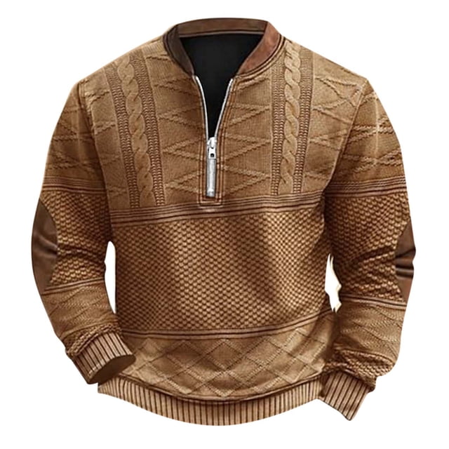 2024 Automne Hiver Mode Homme Décontracté Imprimé Numérique 3D Demi-Fermeture à Glissière Col Rond Chandail en Molleton Sans Capuche Imitation Tricoté Tissu Confortable