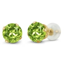 Gem Stone King 1.70 Ct Round 6mm Green Peridot 10K Yellow Gold Stud Earrings for Women Men