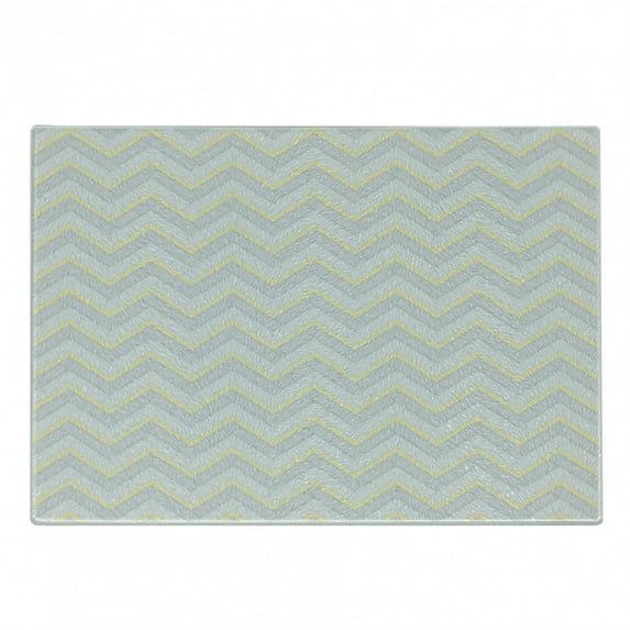 Grey Cutting Board, Vintage Chevron Pattern with Pale Pastel Colors Zig-zag Inverted V-Shaped Image, Decorative Tempered Glass Cutting and Serving Board, Small Size, Yellow Grey, by Ambesonne
