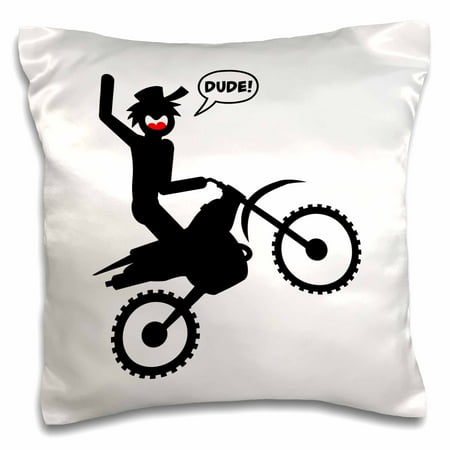 - 3dRose A stickman image on a dirt bike, riding a wheelie and getting air dude, Pillow Case, 16 by 16-inch