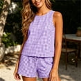 thumbnail image 4 of Karight Womens Gingham 2 Piece Set Sleeveless Tank Top High Waist Drawstring Shorts Summer Casual Beach Vacation Outfit, 4 of 6