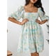 thumbnail image 5 of VISgogo Vestido corto femenino, cuello cuadrado de color sólido, manga corta abullonada, corte bajo, de una pieza para verano, rosa/amarillo, S/M/L/XL/XXL VISgogo  moda, 5 of 9