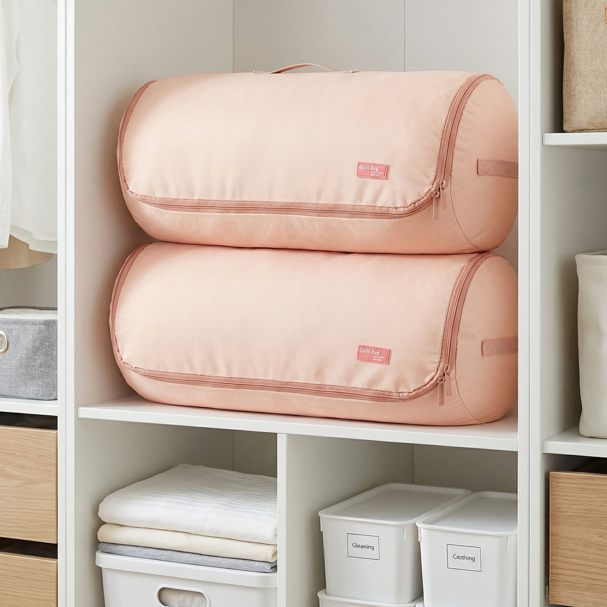 Unique Bargains Clothes Storage Expandable Cylinder Moving Bag Pink 9.4"x9.4"x19.7"