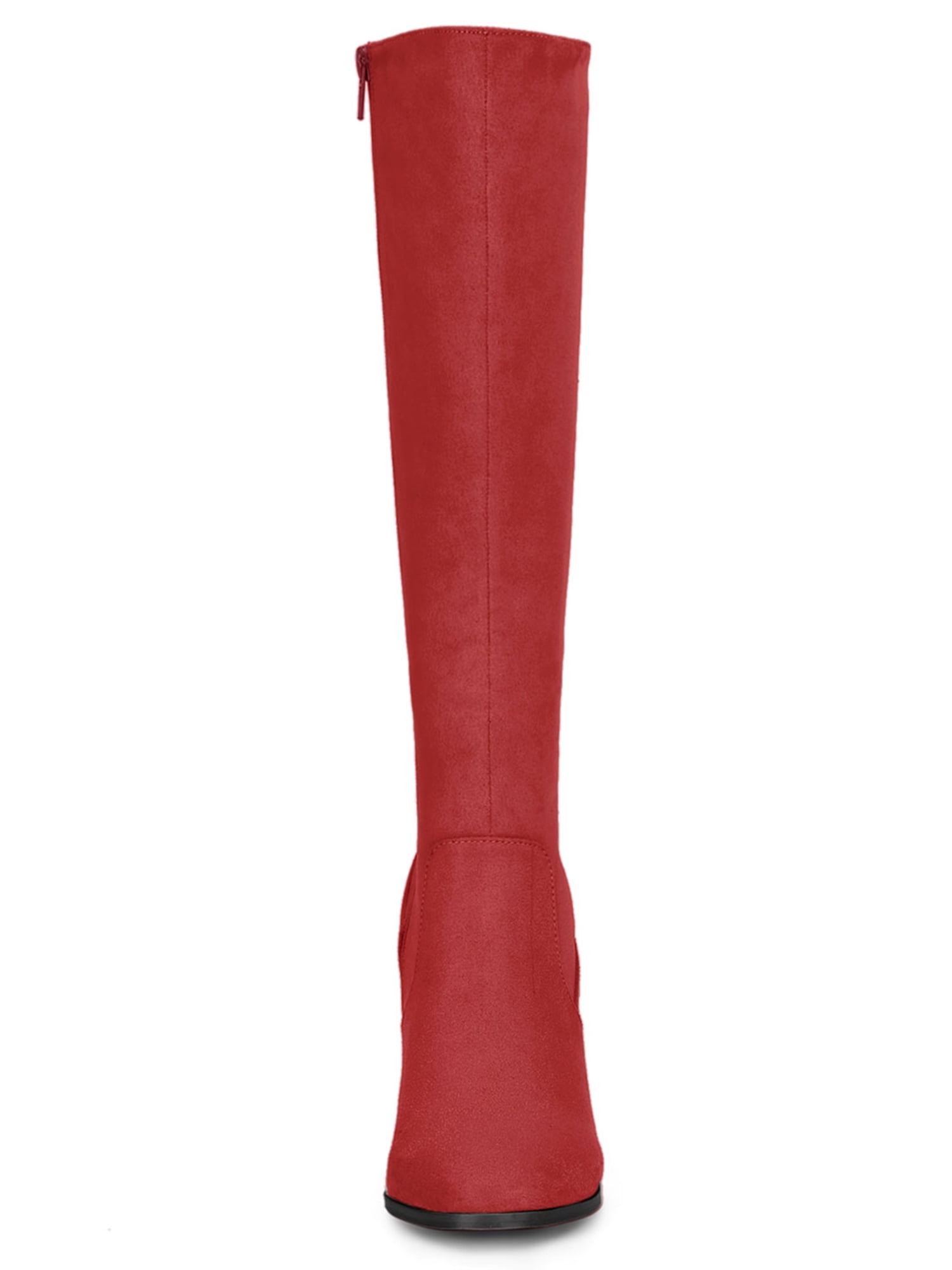 DARING DIVA Women's Stylish Side Zipper Chunky Heel Knee High Boots Red 9.5