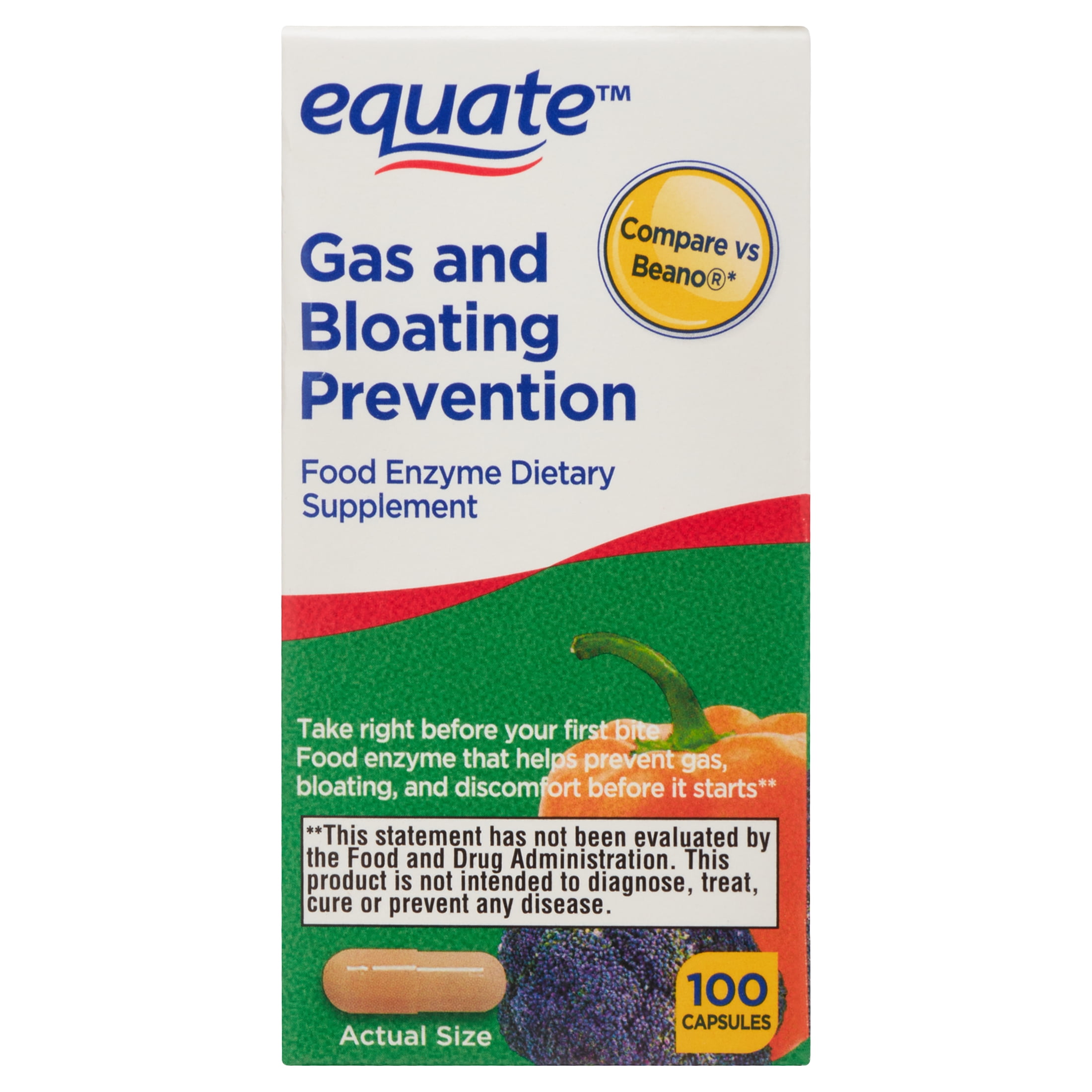Equate Gas Relief and Prevention Food Enzyme Dietary Supplement, 100 Count