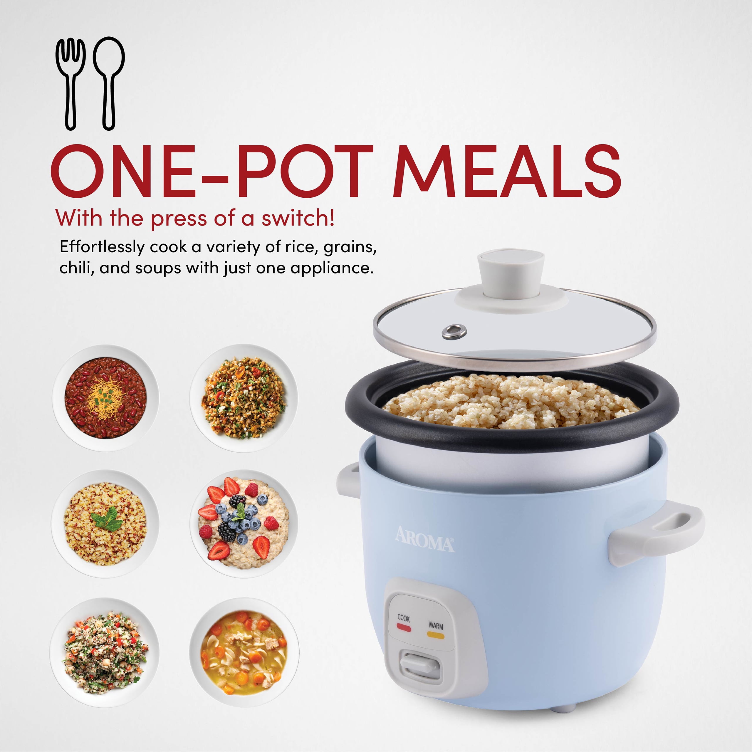 AROMA® 4-Cups (Cooked) / 1Qt. Rice & Grain Cooker, Red, New , ARC-302NGP 
