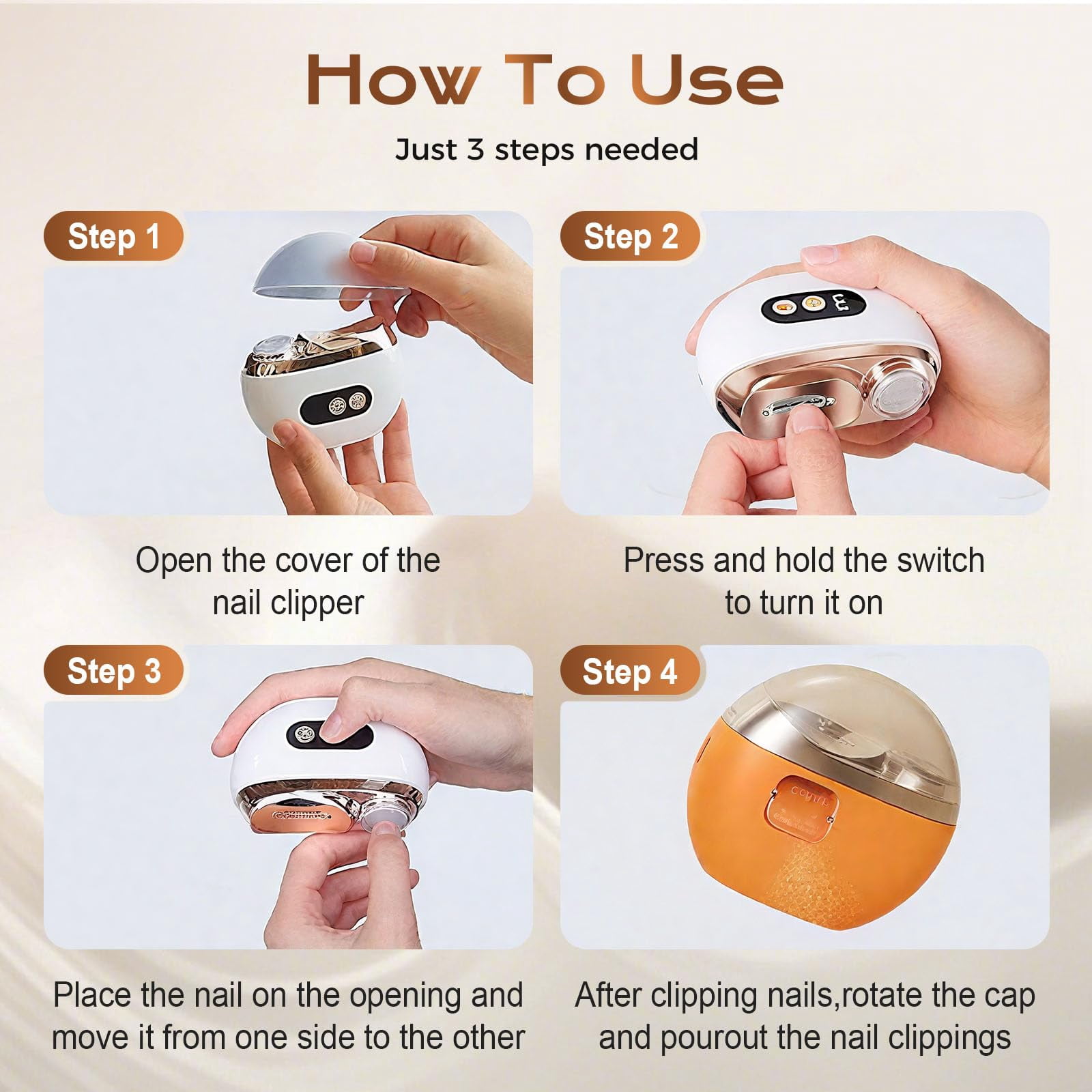 New Multi-Functional Electric Nail Clipper Trimmer, 3 in 1 Automatic Electric Polishing Fingernails Toenails Clippers, Electric Nail File with 3 Speeds for Seniors Baby Adult (White)