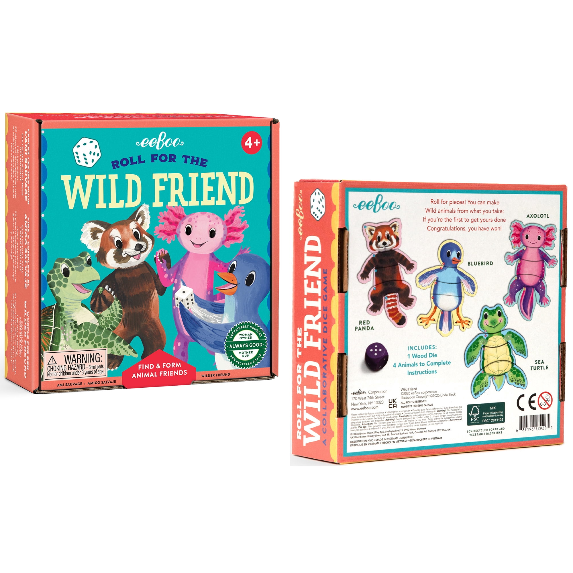 eeBoo Roll For The Wild Friend Dice Game, Ages 4+, For 1-4 Players - Develops Matching Skills And Imaginative, Screen-Free Play, 10-15 Minute Playtime