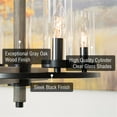 thumbnail image 2 of Kira Home Alden 18" 4-Light Farmhouse Chandelier + Clear Cylinder Glass Shades, Gray Oak Finish, 2 of 7