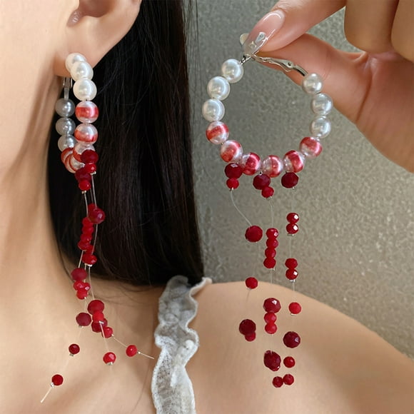 RKSTN Boucles d'Oreilles en Plastique Imitation Perles Halloween Perles à Pampilles Bracelet Collier Français Rétros Chaîne de Clavicule Bijoux Haut de Gamme Décorations Halloween