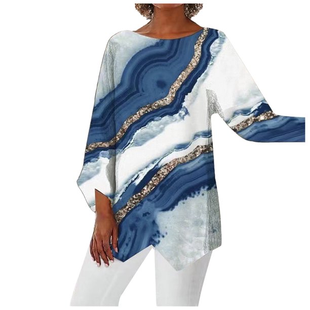 Gibobby Camisa Moda Mujer Sudadera de cuello redondo para mujer, camisetas gráficas, camiseta de manga larga, camisetas de tamaño(Azul, M)