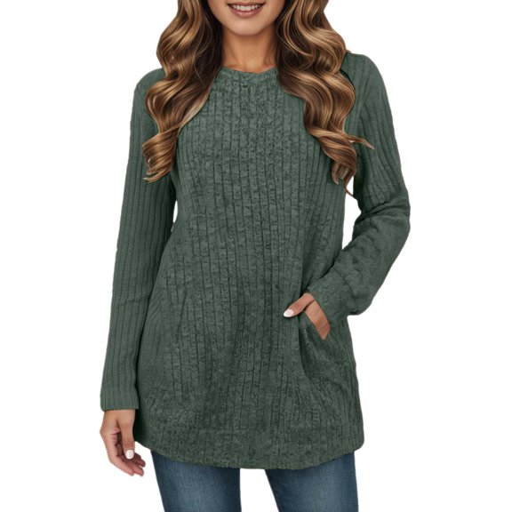 Sweaters for Women Trendy Women's Tops Ladies' European And Autumn Casual Patchwork Round Neck Long Sleeved Solid Color Striped Sweatshirt