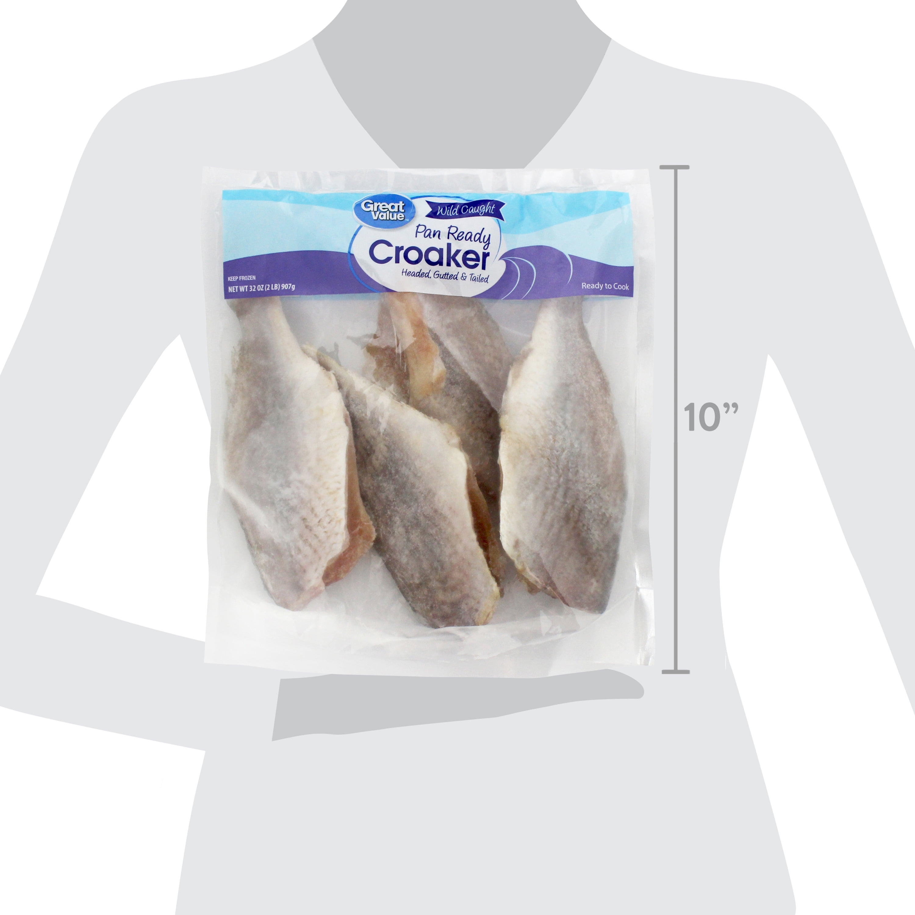 Great Value Wild Caught Headed Gutted and Tailed Croaker, 2 lb (Frozen Fish)