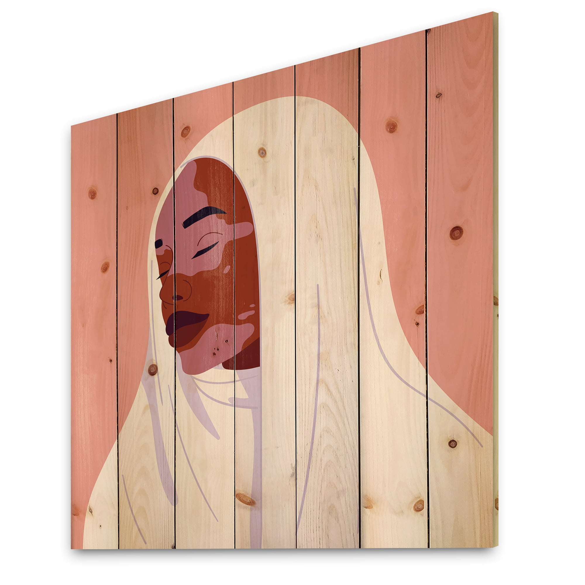 Designart 'Beautiful Abstract Smiling Afro African Woman With VItiligo' Moroccan Print on Natural Pine Wood