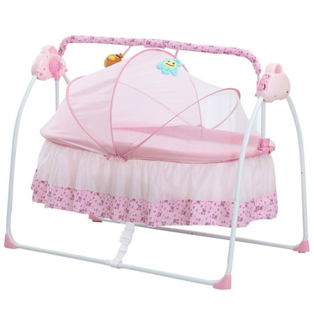 Electric Baby Bassinet Cradle Swing Rocking Music Remoter Control Sleeping Basket Bed Crib For Newborn Infant Pink