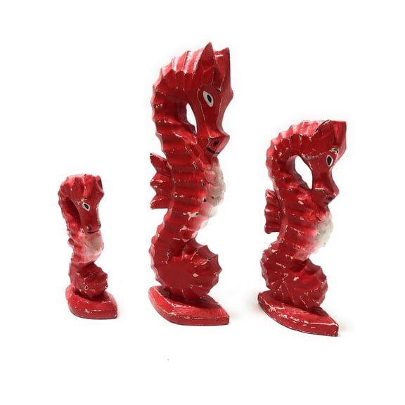 Seahorses Set of 3 - Rustic Red Nautical Decor | #ort17009s3r