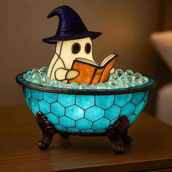 Halloween Ghost Bubble Bath Lamp, Cute Bathtub Ghost Night Lights for Halloween Decor, Reading Books Nightlight, Halloween Decorations for Indoor Readers & Book Lover Desk Home Party