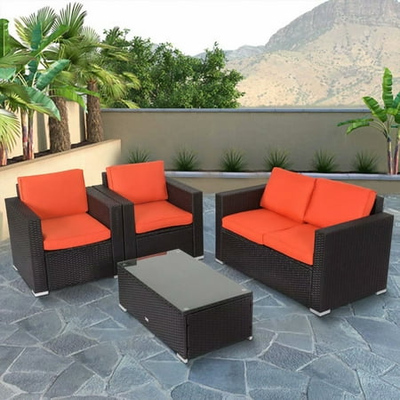 Kinbor 4pcs Outdoor Patio Furniture Pe Wicker Rattan Sofa Sectional Kinbor 4pcs Outdoor Patio Furniture Pe Wicker Rattan Sofa Sectional Set
