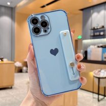 Dteck for iPhone 13 Pro Max Case Cute Luxury Love Heart Plating Gold Bumper Wristband Kickstand Full Body Protective Slim Thin Case For iPhone 13 Pro Max,Blue