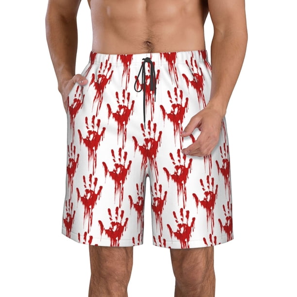 Balery Red Bloody Scary Hands Traje de Baño Estilo Hawaiano para Hombre, Shorts de Secado Rápido con Bolsillos-Large