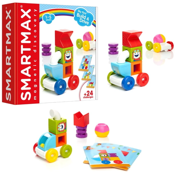SmartMax My First Build and Drive Juego de juego STEM para vehículos de construcción magnéticos para edades de 1 a 5 años