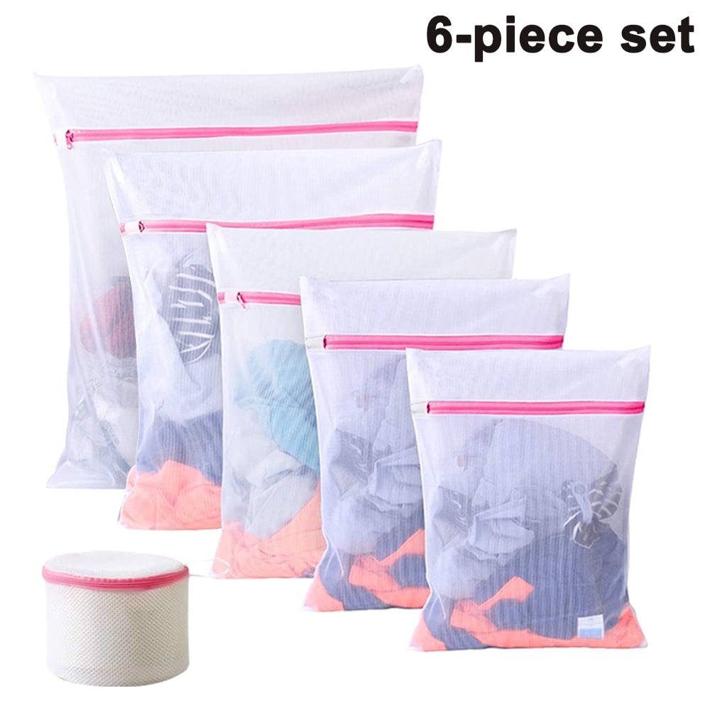 Socks Face Mask 6PCS ，Bundle of Mesh Laundry Bags with Zipper for Bra White 