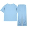 thumbnail image 6 of Diufon Girls Pajama Sets Casual Short Sleeve Crewneck Tops and Elastic Wide Leg Pants Stain Homewear Set, 6 of 7