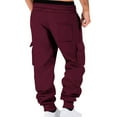thumbnail image 3 of Aobny Red Mens Jogger Pockets Baggy Track Sweat Pant Loose Cargo Long Mens Jogger,L, 3 of 8