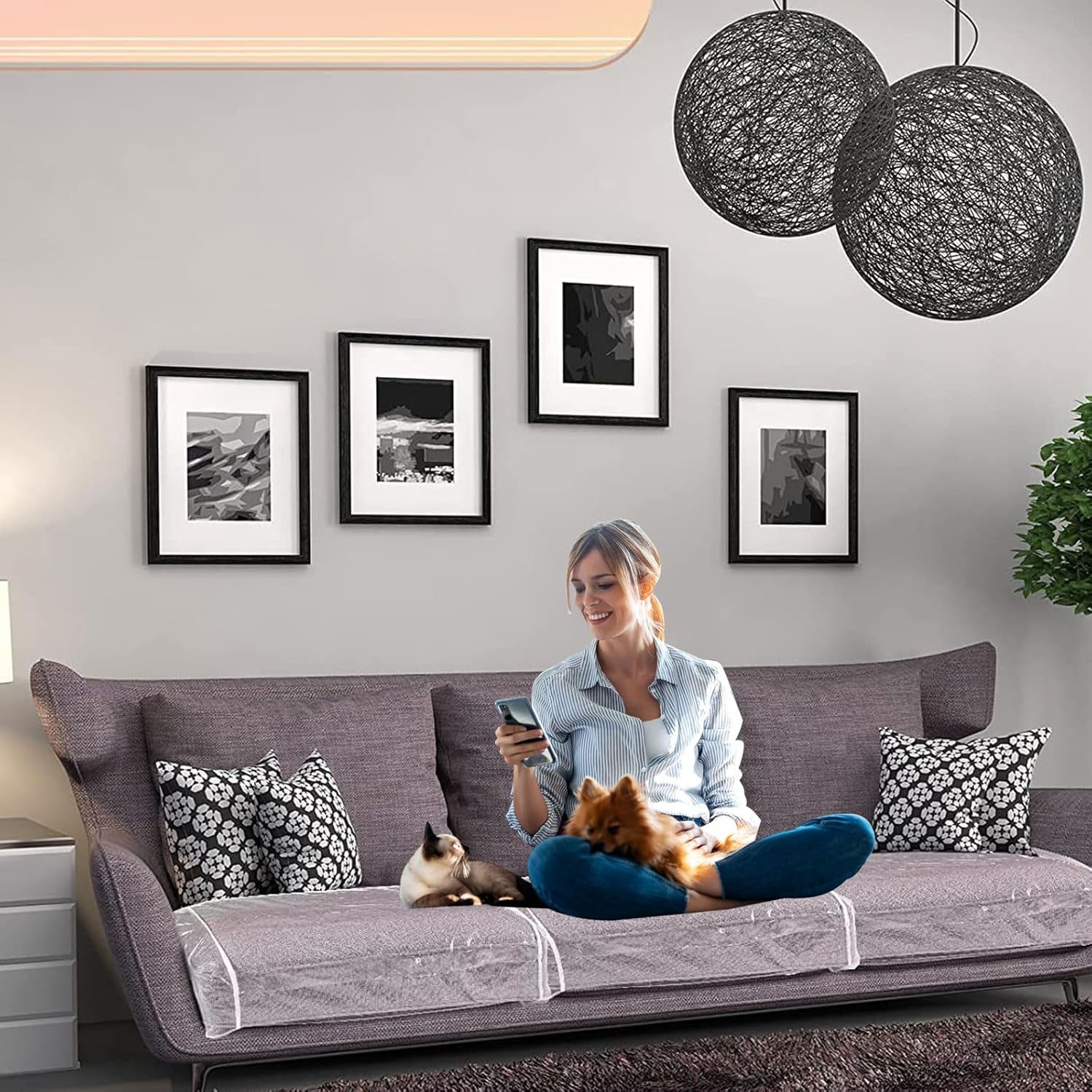 4 Pcs 27.5x25.5x8.6 Inch Plastic Sofa Seat Cushion Covers, Clear Waterproof Sofa Couch Covers, PVC Waterproof Couch Covers, Furniture Sofa Seat Slipcover for Against Pets Clawing Scratching