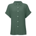 thumbnail image 3 of Hienoo Summer Button Down Shirt for Girls Casual Solid Short Sleeve Shirt Top, Sizes 5-16, 3 of 4