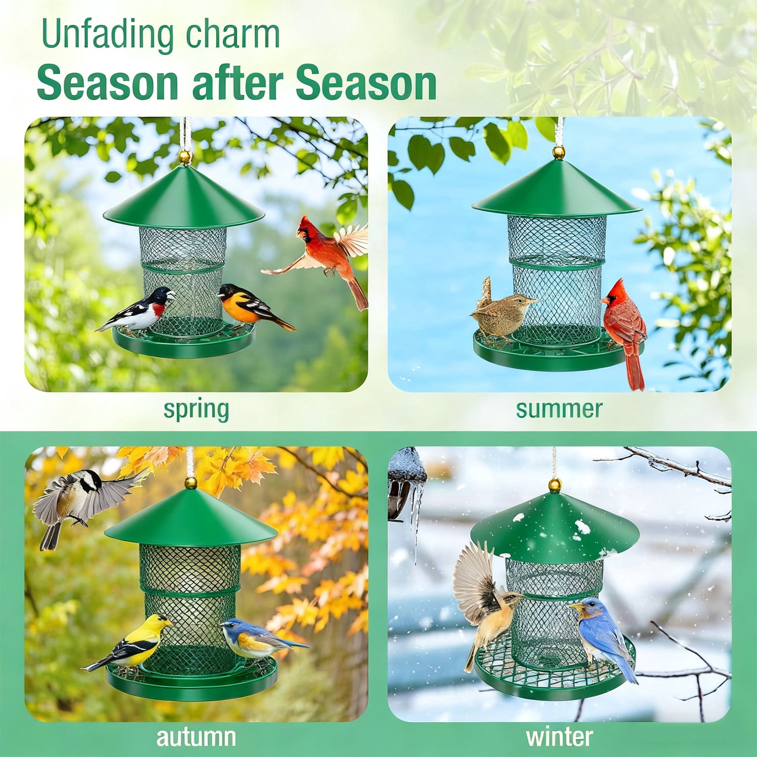 Anpro Metal Bird Feeder for Outside Hanging, Retractable Squirrel Proof 5lb Capacity Bird Feeders, for Outdoors Hanging Garden Yard, Green