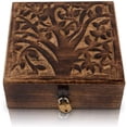 thumbnail image 2 of Great Birthday Gifts Handmade Decorative Wooden Jewelry Box With Tree Of Life Carving & Lock & Key Jewelry Organizer Keepsake Box Treasure Chest Trinket Holder Watch Box Storage Lock Box 6 x 6 Inches, 2 of 6