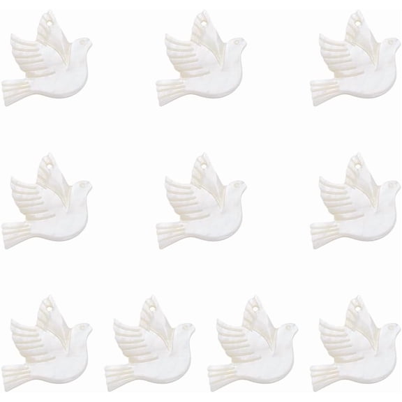 10 Pcs Natural Shell Pendants Mother of Pearl Shell Carved Pigeon Charms White Flat Back Pearl Dove Charms Bulk for Jewelry Making and Keychain White DIY