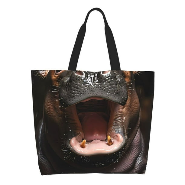 Fotbe Playful Baby Hippo Splash Bolsa Tote Estética de Lona con Estampado para Mujer - Bolsa Reutilizable de Hombro Casual para Vacaciones, Compras, Trabajo y Gimnasio