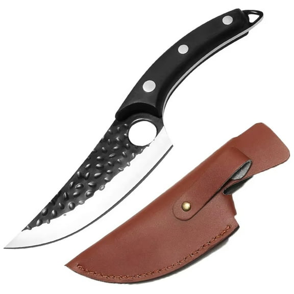 Kitchen Knife 6" Viking Knife with Sheath Handmade Forged Butcher Knife Cleaver Boning Knife for Meat Cutting High Carbon Steel Chef's Knife for Camping, Outdoor, Deboning, BBQ