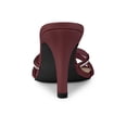 thumbnail image 2 of BLISSFUL STEP Women's Triple Strap Rhinestone Mules Open Toe Stiletto Heel Slide Sandals Burgundy 11, 2 of 7
