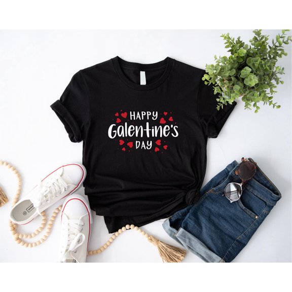 DeliFri Happy Galentine's Day T-shirt, Single Shirt, Single Women's Valentine Day Tee, Valentine's Day Crew T-shirt, Galentine Gang Shirt