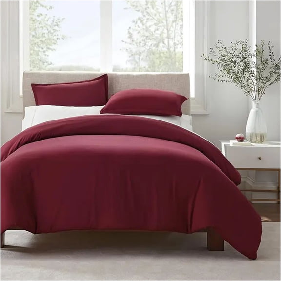 JERFIT Queen Size Duvet Cover Set, Burgundy 100% Cotton Bedding Set with Zipper Closure, Ultra Soft & Breathable, Wrinkle & Fade Resistant