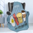 thumbnail image 4 of Bacon Soft Flannel Fleece Throw Blanket, Image of an Egg Bacon Toast Bread and Cup of Coffee as Morning Best Friends, Cozy Plush for Indoor and Outdoor Use, 50" x 70", Multicolor, by Ambesonne, 4 of 5