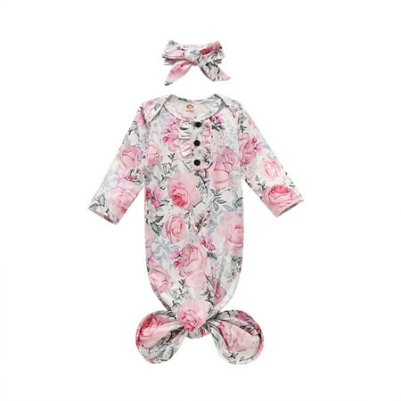 

Carolilly Baby Girls Sleepwear Nightgown Floral Print Sleeping Bag+Headband Set for Newborn Girls
