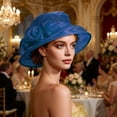 thumbnail image 6 of CheerKidz Women's Solid Color Wide Brim Organza Dress Hat with Floral Embroidery and Mesh Detail, Elegant for Formal Events (Blue,Free Size)., 6 of 6