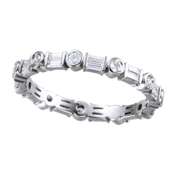 AFFY Round & Baguette White Natural Diamond Eternity Band Ring In 14K Solid White Gold (0.62 Ct) By