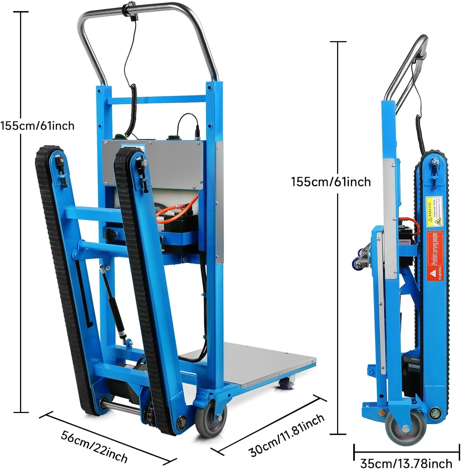 Gaonala 1250W Electric Stair Climbing Dolly 900lbs Heavy Duty 22Lx11.8Wx61H Alloy Steel Telescopic Handle 3-Mode Folding Blue for Furniture Appliances