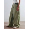 thumbnail image 3 of Low Rise Striped Pants for Women Pull on Drawstring Boho Wide Leg Pants Green L, 3 of 8