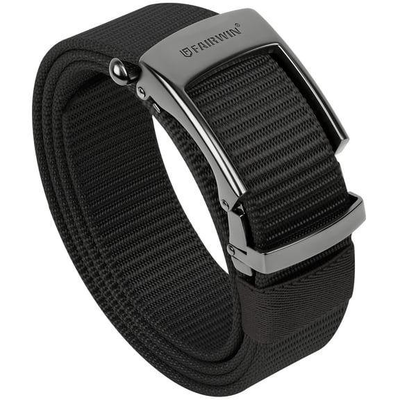 Fairwin Mens Belt Nylon Ratchet Belts Casual Golf Web Belt, Waist 33"-37", Black